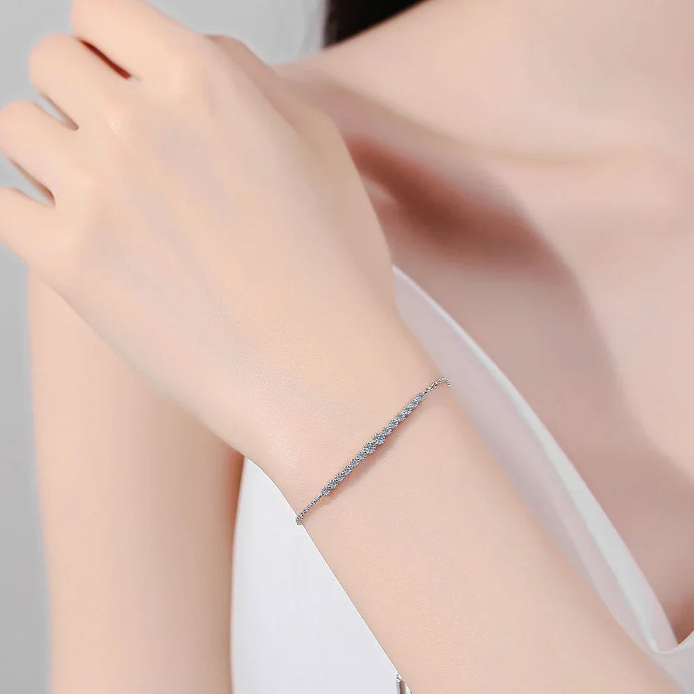 D VVS1 All Moissanite Bracelets for Women 0.24ct Round Lab Diamond GRA S925 Sterling Silver Plated 18k Dainty Bracelet