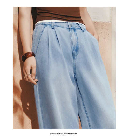 Women Jeans Soft Cool Patchwork Striped Wide Leg Denim Pants 2026 Summer Trendy Loose