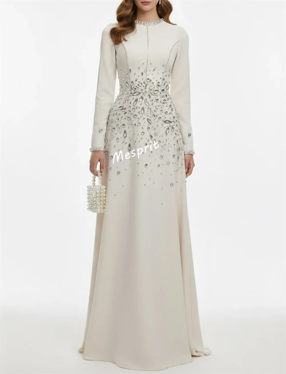 Customized Luxury Evening Dress Rhinestone O-Neck A-line Long Dresses Bespoke Occasion Elegant Party Wedding High Quality