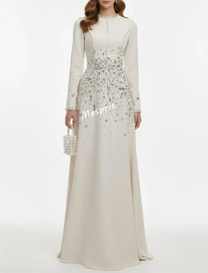 Customized Luxury Evening Dress Rhinestone O-Neck A-line Long Dresses Bespoke Occasion Elegant Party Wedding High Quality