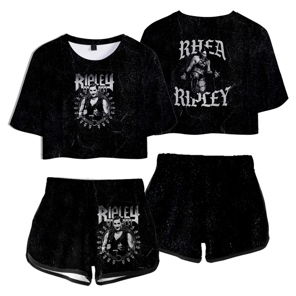 Rhea Ripley Merch Tops Two Piece Set Shorts+Lovely TShirt Harajuku Streetwear Girl Sets Everyday Wear