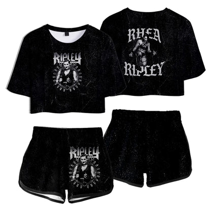 Rhea Ripley Merch Tops Two Piece Set Shorts+Lovely TShirt Harajuku Streetwear Girl Sets Everyday Wear