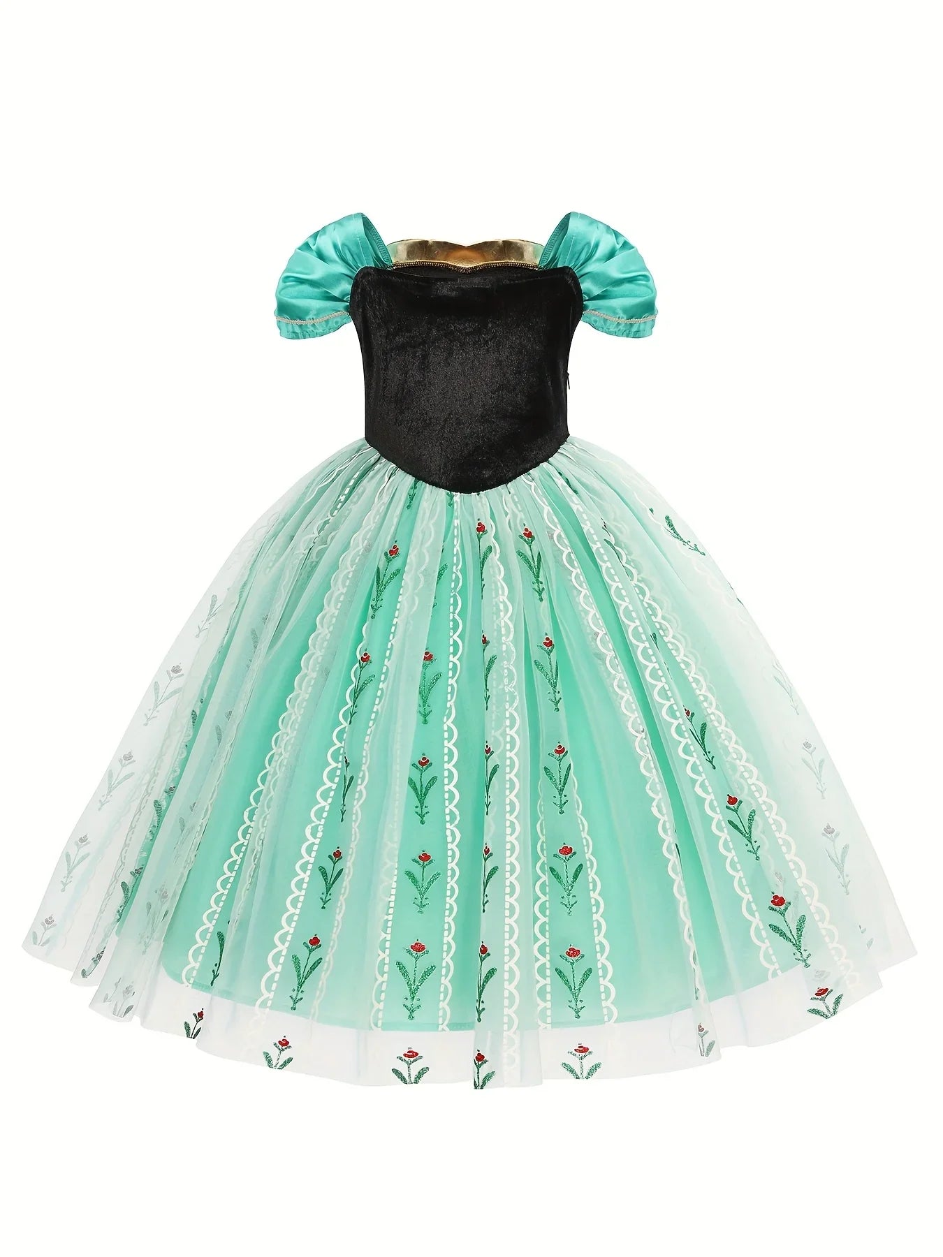 Elsa Anna Dress for Girls Short Sleeve Dress Snow Queen Floral Print Dress Cosplay Birthday Party Children Kids Carnival Clothes