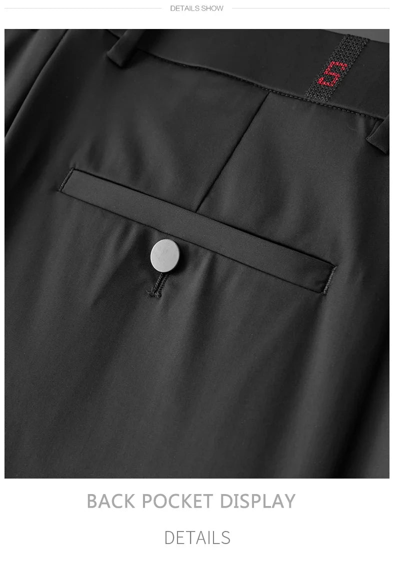 New Ice Silk Casual Pants Men Spring and Summer Mid Straight Thin Breath Pants Comfortable Light Elastic Loose Trousers