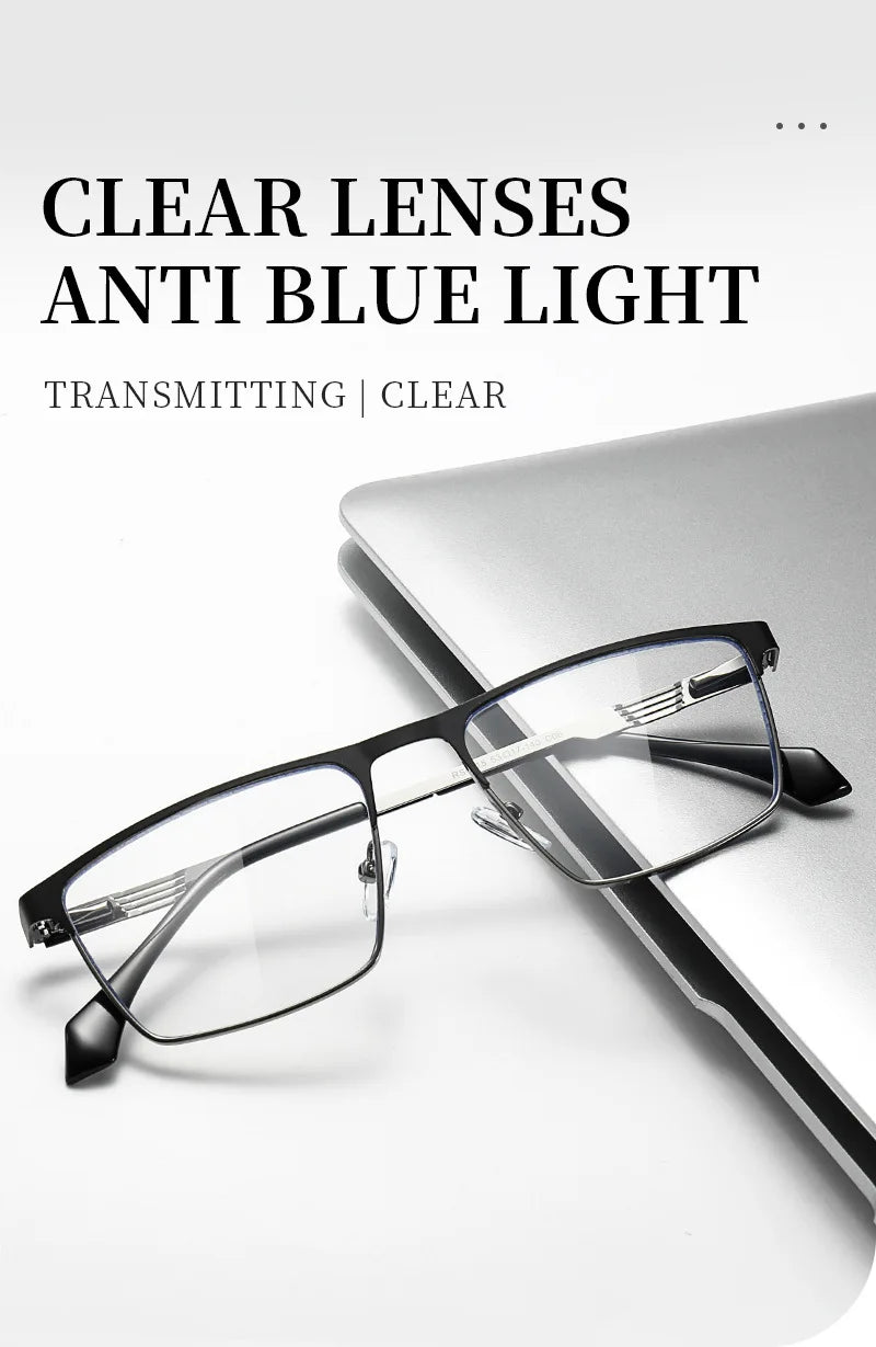 New Metal Eyeglasses Square Frame Business Casual Anti-blue Light Reading Glasses Men's Prescription Customized 6915
