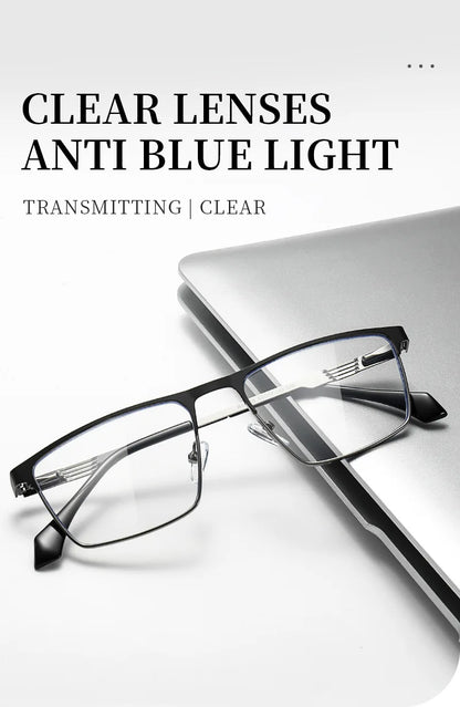 New Metal Eyeglasses Square Frame Business Casual Anti-blue Light Reading Glasses Men's Prescription Customized 6915
