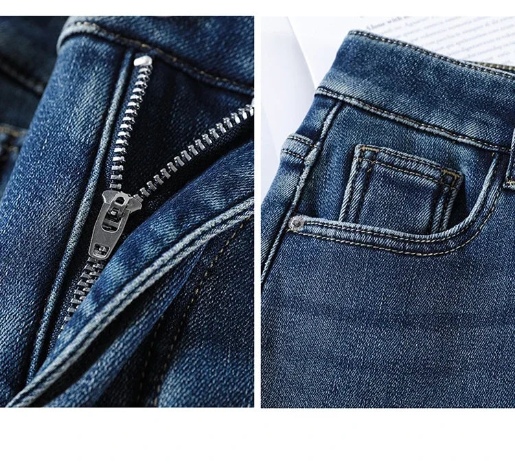 Winter Thickened Women's Mink Velvet Jeans Loose Straight Warm Soft Fleece Fashion Elastic High Waist Female Pants Black Blue