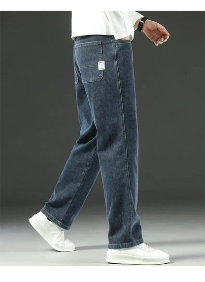 2025 New Autumn and Winter Men's Jeans Loose Comfortable Straight Business Casual Versatile Wide-leg Business Trousers