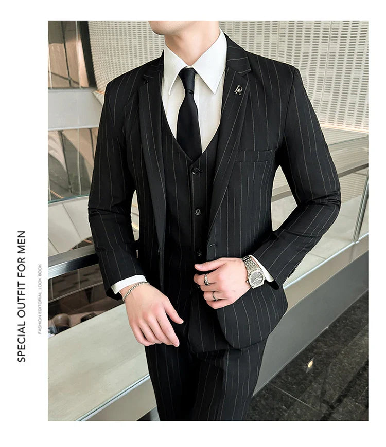 2025 High-Quality Wedding Suit Three-Piece Set Striped Business Casual Fashion Vest Trousers Ensemble Handsome Boutique Trend