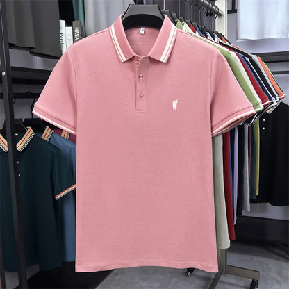 100% pure cotton short sleeve polo shirt high-end brand Paul Pony embroidered stripe summer luxurious breathable men's T-shirt