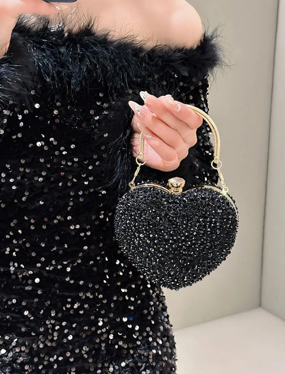 Designer Luxury Diamond Heart-shaped Bag Red Rhinestone Evening Clutch Purse Female Wedding Handbag Woman Chain Shoulder Bags