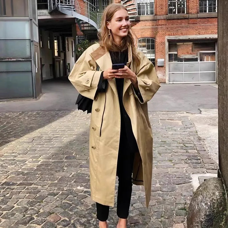 long blazer jacket women khaki Single Breasted Long Sleeve lapel collar warm Spring Autumn Lady Blazer