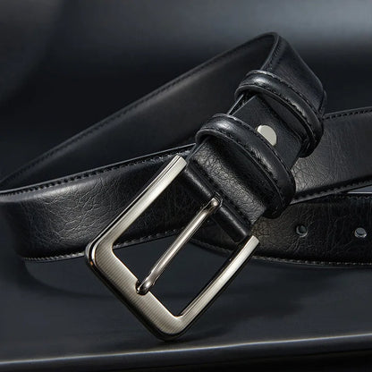 Authentic genuine leather luxury brand men's belt, fashionable business alloy needle buckle belt for men