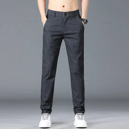 Spring Summer Men's Casual Pants Korean Fashion Cotton Thin Soft Elastic Slim Business Trousers Black Green Khaki