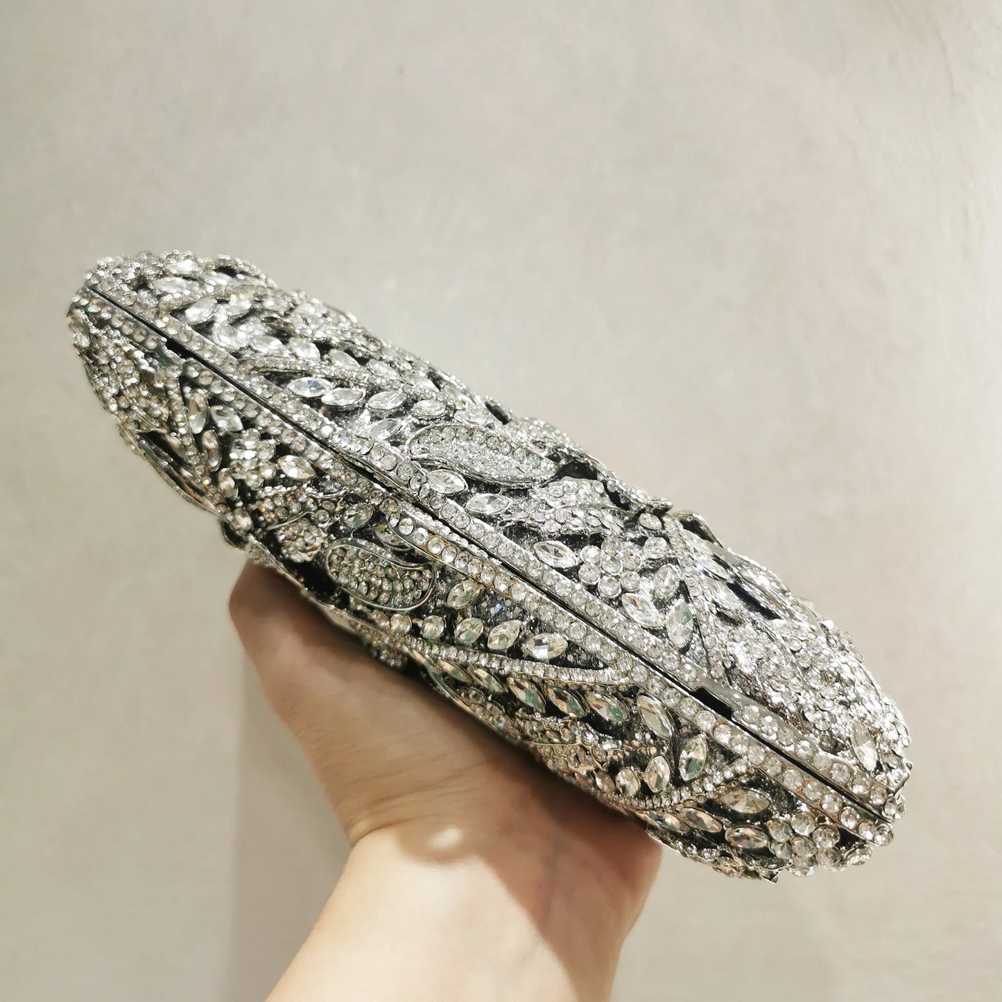 New Arrival Woman Silver Gold Diamond Evening Bag Flower Crystal Birthday Party Handbag Wedding Bridal Gala Floral Purse