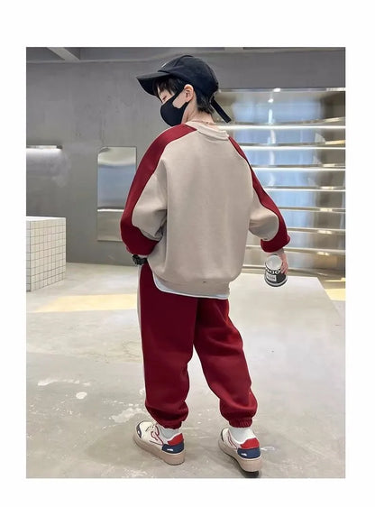 Spring Autumn Boys Cotton Alphabet Workout Sweatshirt+Sweatpant Sets School Kids 2PCS Tracksuit Children Jogger Outfits 7-16 Yrs