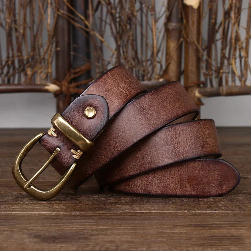 3.3cm Fashion Genuine Leather Pin Buckle Men's Belt Retro Korean Pure Cowhide Jeans Belts for Women Luxury Designer Cowboy