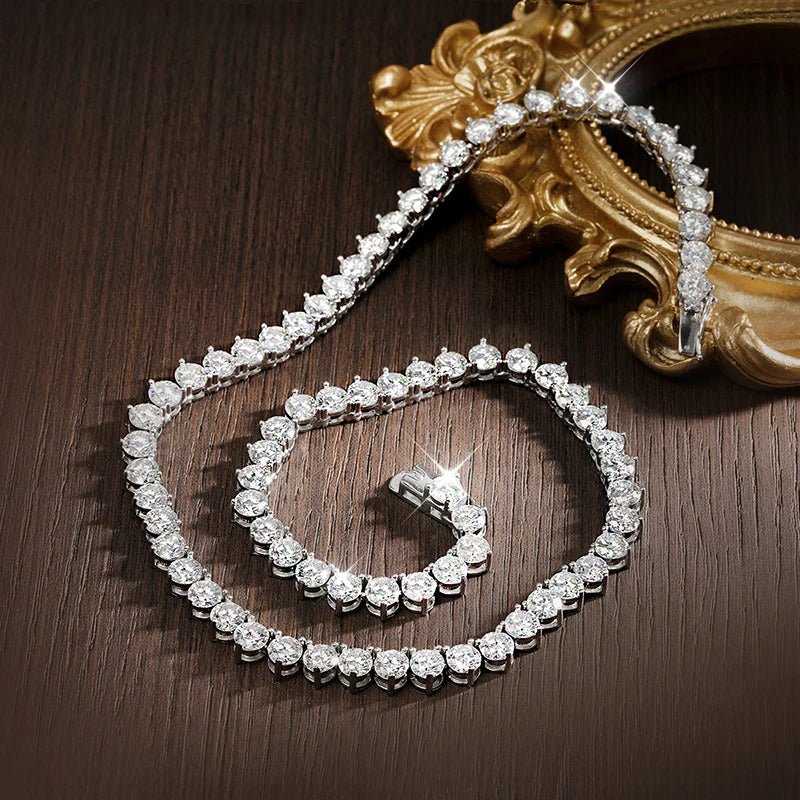 3 Claw D VVS1 Moissanite Tennis Necklace 3/4/5mm GRA Certified Lab Diamond Solid s925 Silver GRA Necklace for Women Man