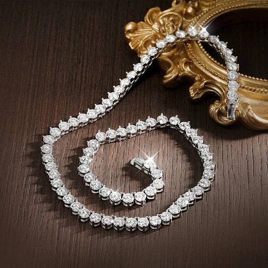 3 Claw D VVS1 Moissanite Tennis Necklace 3/4/5mm GRA Certified Lab Diamond Solid s925 Silver GRA Necklace for Women Man