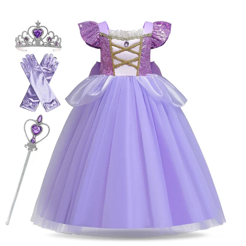 Girl Disney Rapunzel Dress Kids Tangled Disguise Children Carnival Princess Costume Birthday Party Gown Outfit Clothes Vestidos
