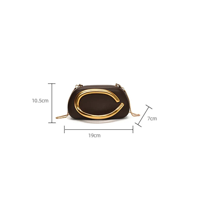 New Clutch Bag Metal Handle Design Evening Bag Round Box Chain Bag Elegant Woman Shoulder Bags PU Crossbody Bag