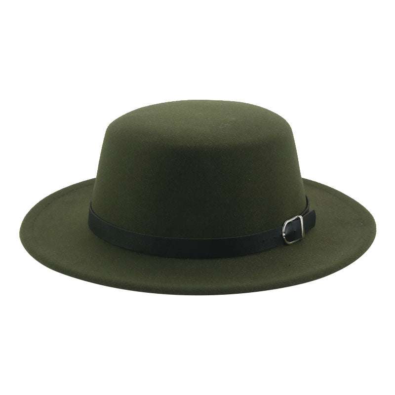 Felted Men Hats Solid Flat Top Belt Band Classic Simple Fedora Hats Khaki Camel Black White Red Casual Formal Dress Winter Hats