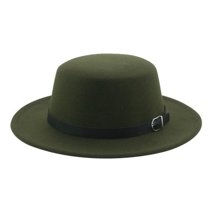 Felted Men Hats Solid Flat Top Belt Band Classic Simple Fedora Hats Khaki Camel Black White Red Casual Formal Dress Winter Hats