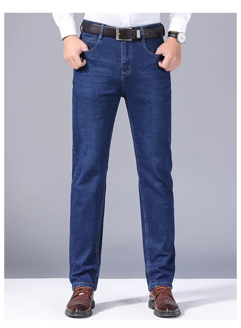 Men Fashion Straight Jeans Men 2024 New Stretch Slim Fit Pants Comfortable Soft Business Denim Trousers Male Brand Clothing