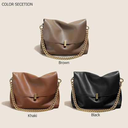 New Genuine Cow Leather Shoulder Chain Bag For Women Large Capacity Crossbody Handbag Messenger Tote Bag Luxury Designer
