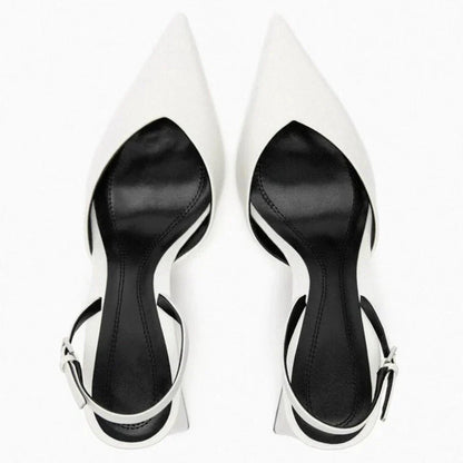 Sexy White Pointed Toe Chunky Heel Pumps Women Luxury Back Strap Buckle Designer Shoe Elegant Commuting Office Shoe Talons Femme