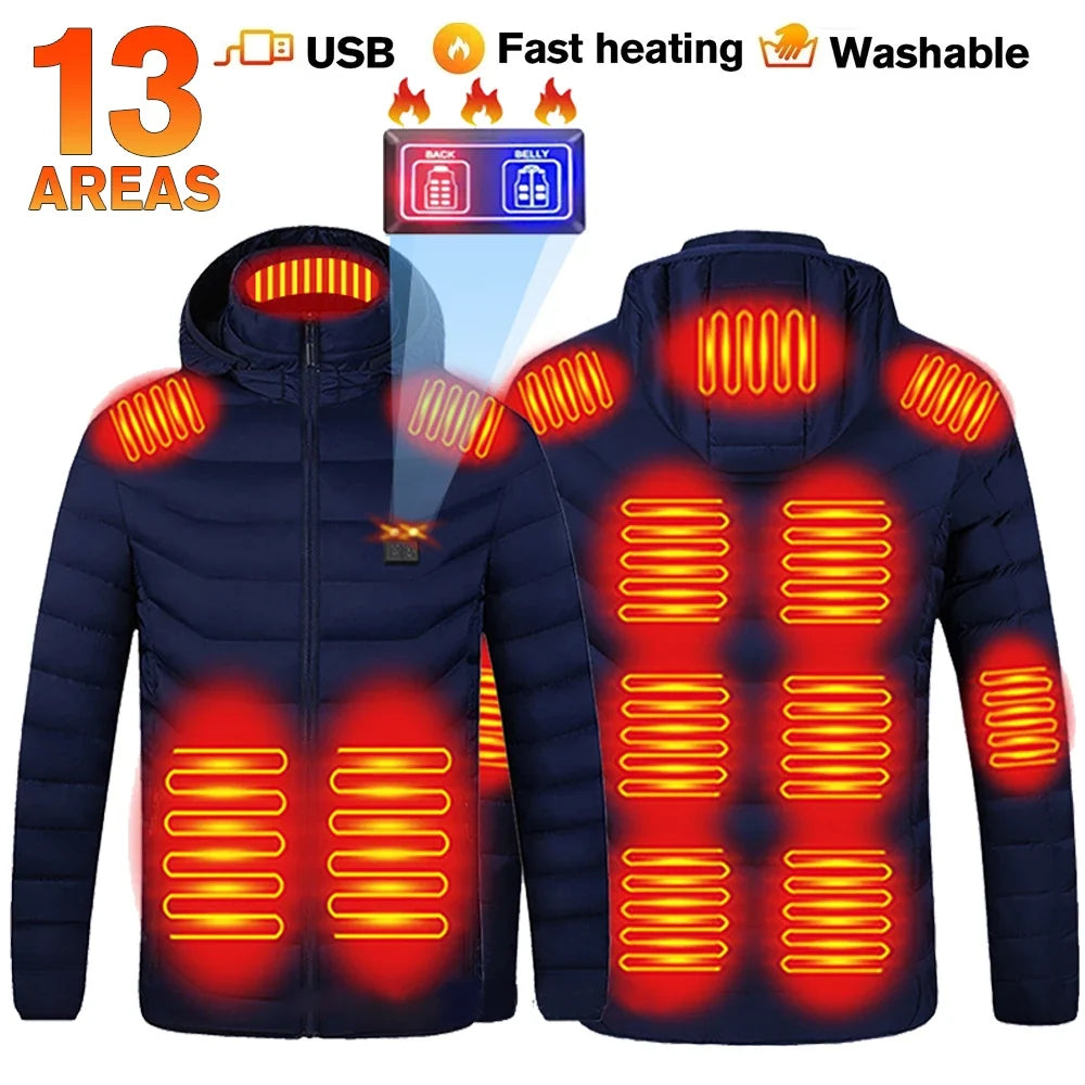 21 Areas Heated Jacket Women's Warm Vest USB Men's Heating Jacket  Waterproof Winter Heated Jackets Ski Clothing Coat Heated
