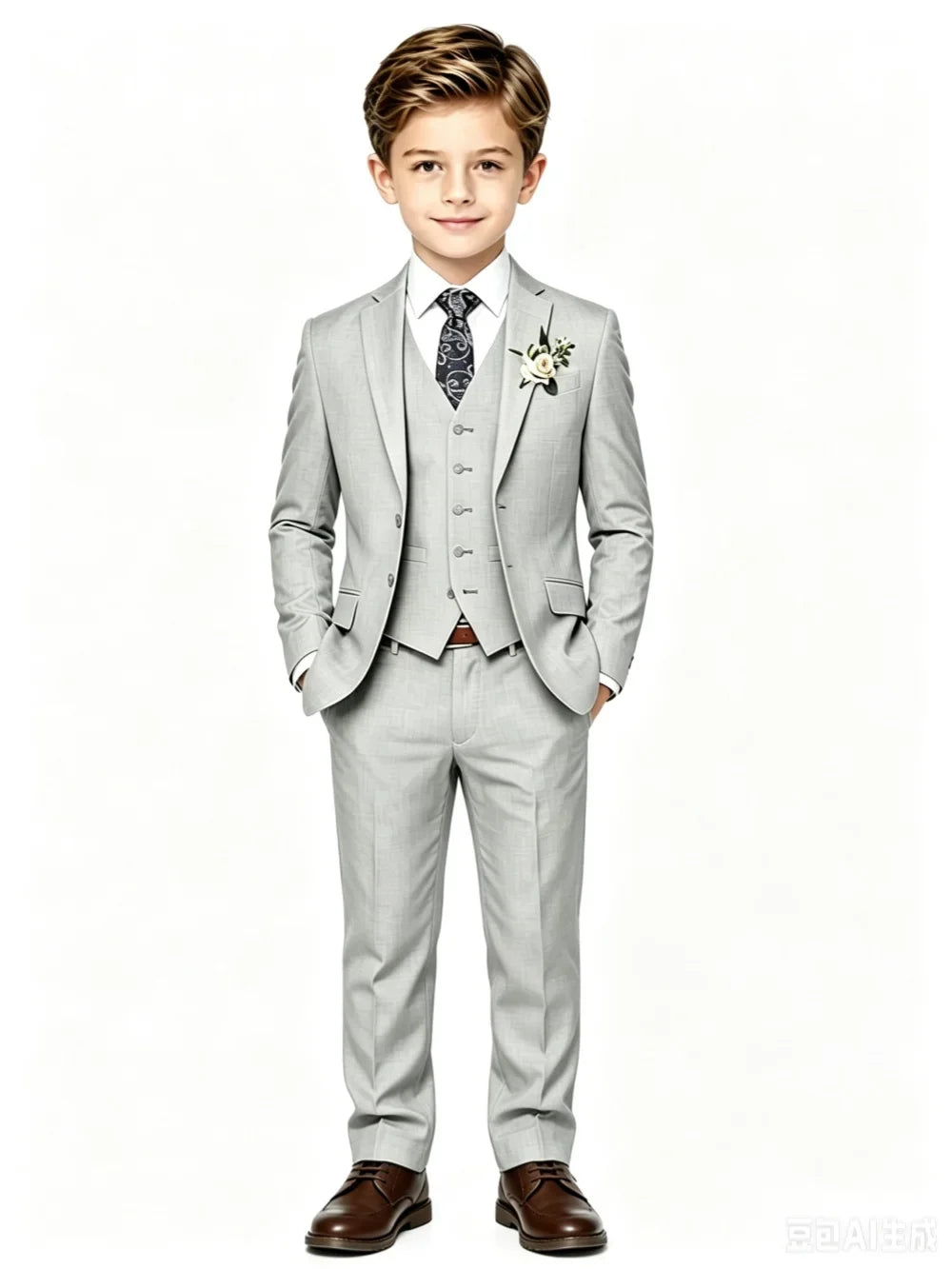 Boys Summer Linen Suit Set 4 Pieces Wedding Ring Bearer Outfit Casual Handsome Notched Lapel Tuxedo For Birthday Party 3-14T