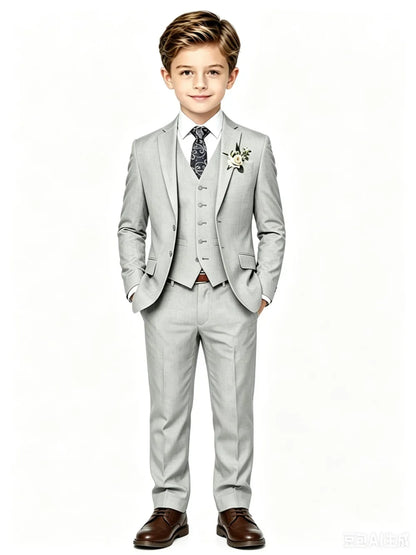 Boys Summer Linen Suit Set 4 Pieces Wedding Ring Bearer Outfit Casual Handsome Notched Lapel Tuxedo For Birthday Party 3-14T