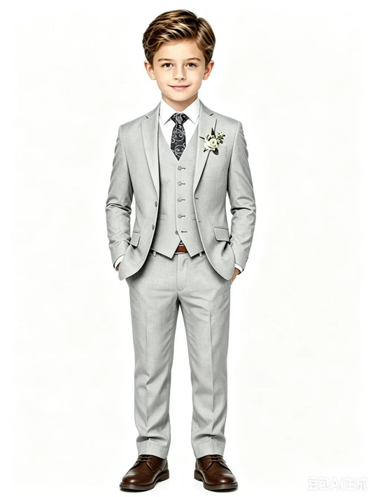 Boys Summer Linen Suit Set 4 Pieces Wedding Ring Bearer Outfit Casual Handsome Notched Lapel Tuxedo For Birthday Party 3-14T