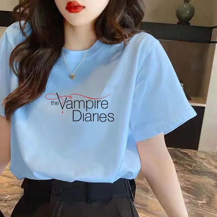 Vampire Diaries Cotton Women Girls Casual Harajuku T-shirt O-neck Short Sleeve Streetwear Ladies Graphic Summer Female T-shirt