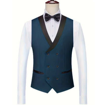 Men Vest White With Black Lapel Double Button Waistcoat For Wedding Birthday Banquet Party Business Work Daily Men Suit Vest