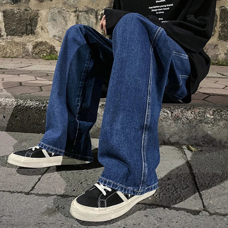 2026  Men's Jeans Korean Version Student Casual Pants High Street Straight Loose Wide Leg Jeans Black Grey  Blue Baggy Jeans