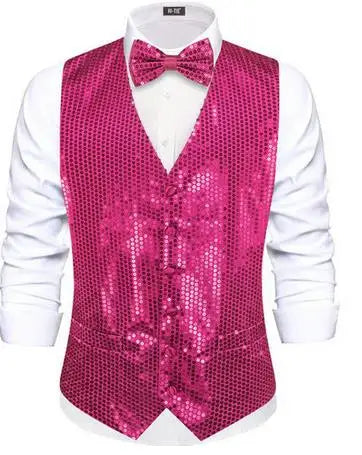 Men's Shiny Sequin Vest and Matching Bow Tie Set – 3 Vibrant Color Options for Parties, Proms Festive Events