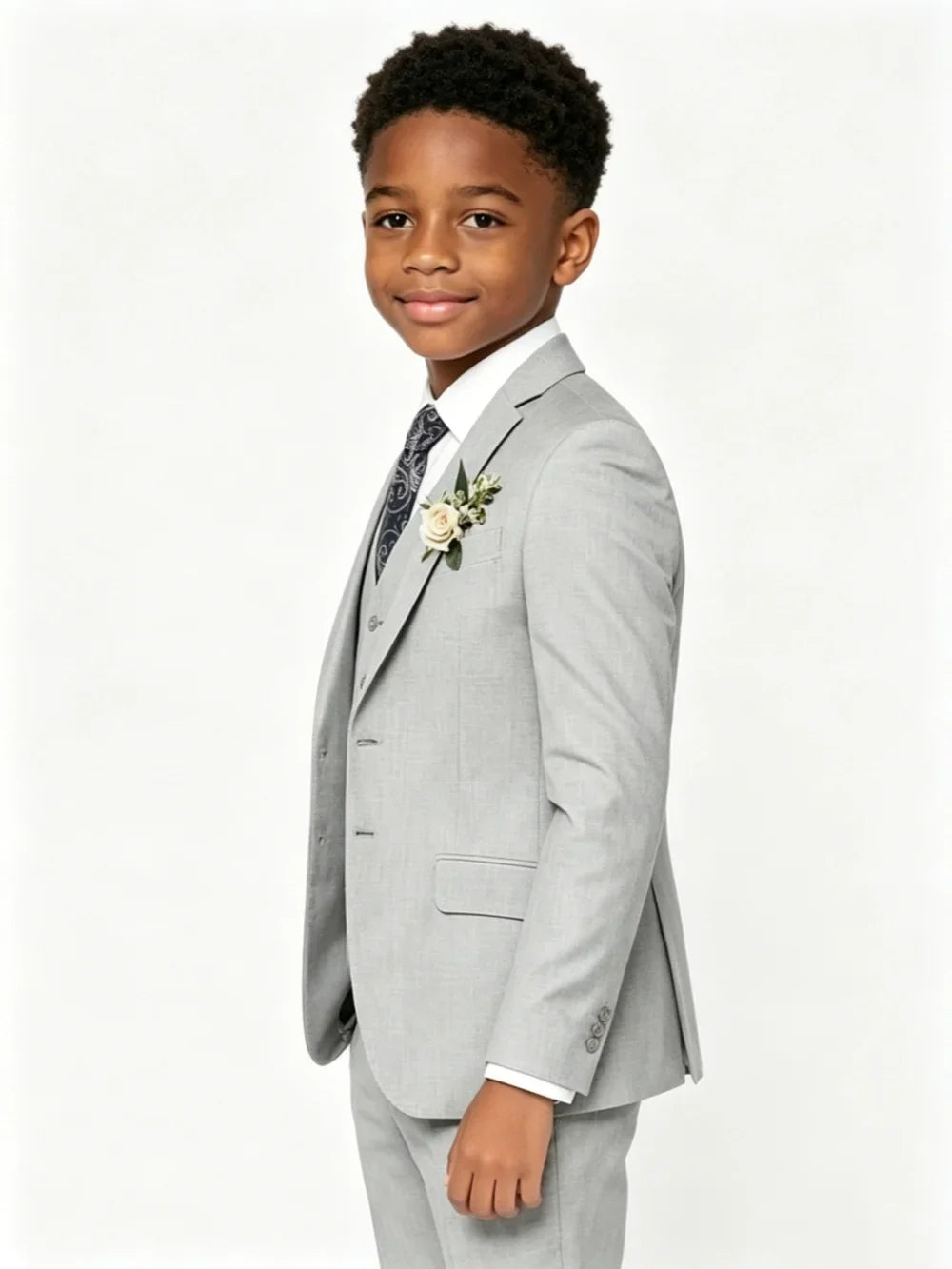 Grey Boys Linen Suit Set 4 Pieces Summer Beach Wedding Wear Elegant Handsome Tuxedo For Kids Birthday Party New Slim Fit Suits