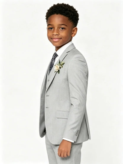 Grey Boys Linen Suit Set 4 Pieces Summer Beach Wedding Wear Elegant Handsome Tuxedo For Kids Birthday Party New Slim Fit Suits