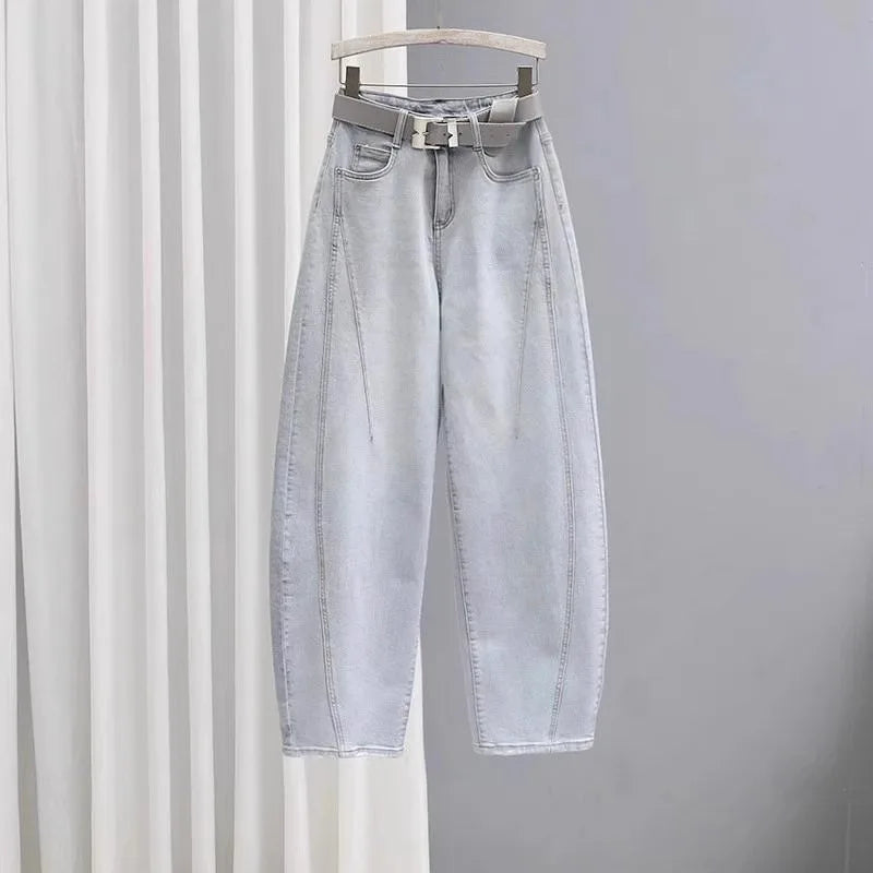 Spring Summer New Loose Dad Jeans Women Wide Leg High Waist Denim Pants Elastic Banana Long Trousers Sli Slimming Effect