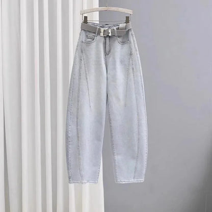 Spring Summer New Loose Dad Jeans Women Wide Leg High Waist Denim Pants Elastic Banana Long Trousers Sli Slimming Effect