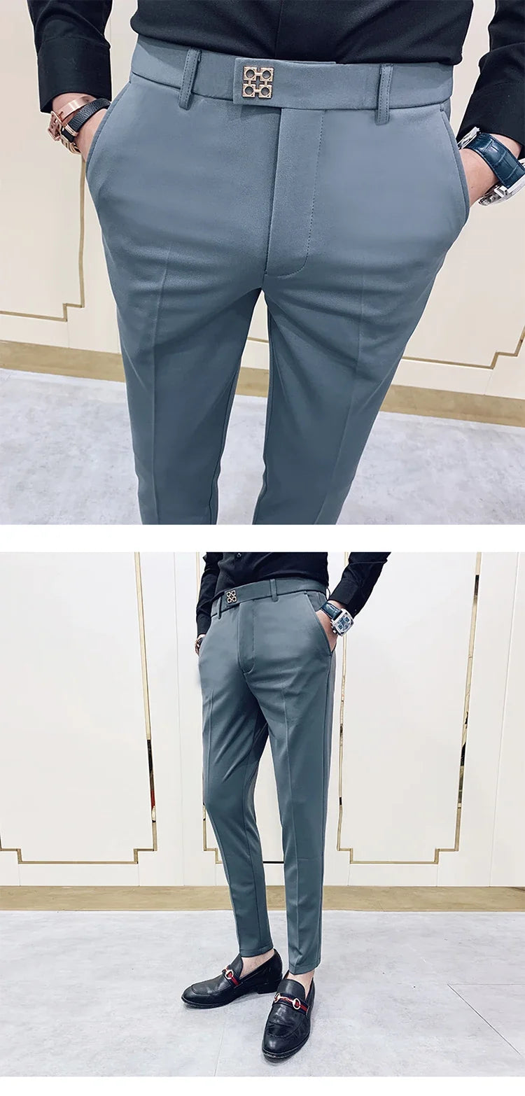 Spring 2025 Men Pants Korean Slim Fit Men Casual Ankle Length Pants Streetwear Men High Quality Black Gray Khaki Dress Suit Pant