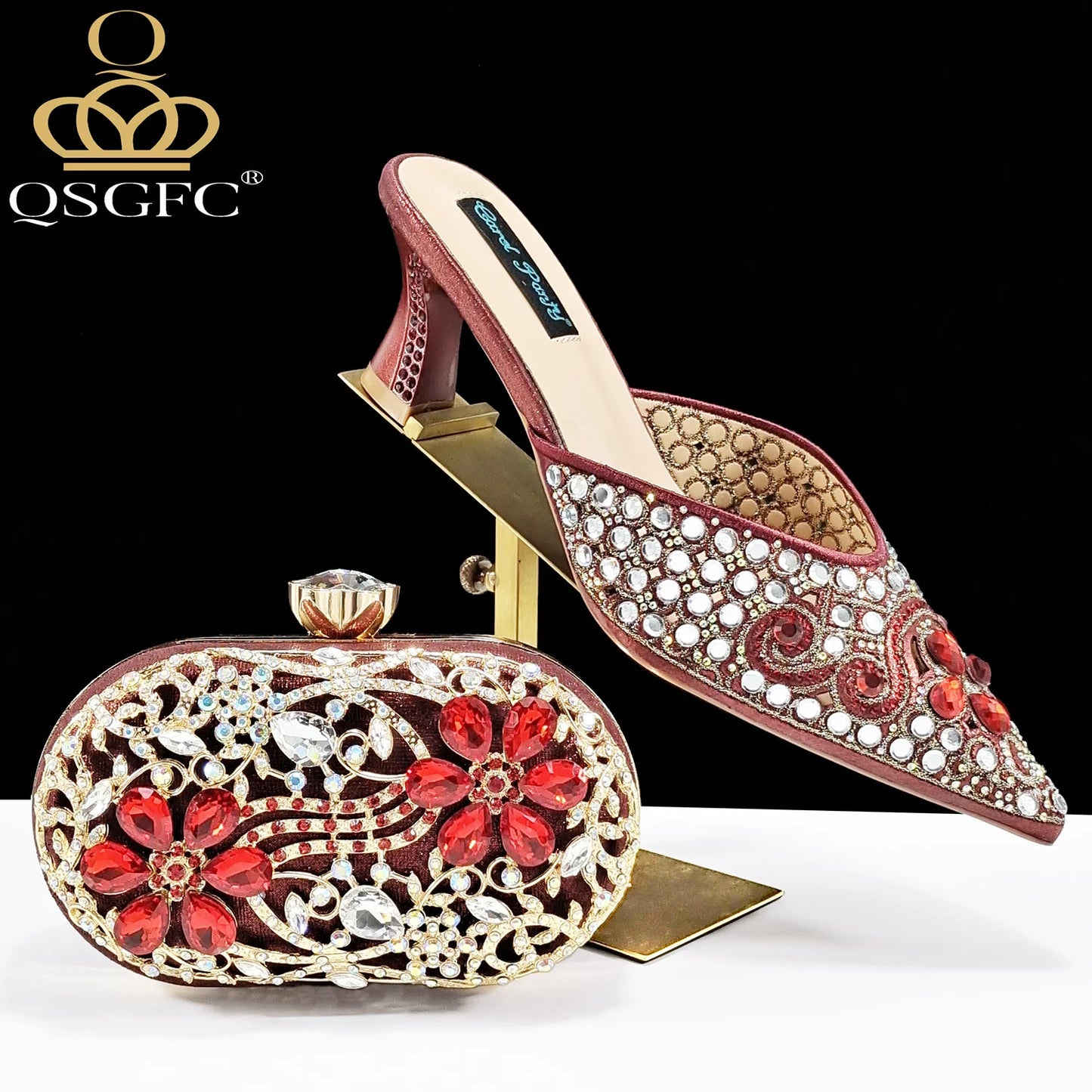 Nigerian Design Comfortable Women's Shoes with Diamond Oval Bag Women's High Heels for Party or Work