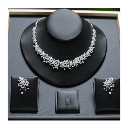 Fashion Pearl Necklace Sets High Quality 3A Cubic Zirconia Jewelry Set Dubai Dinner Party Accessories Engagement Gift
