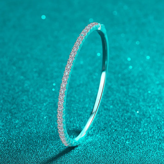 Bracelets Rigides Tous Moissanite 2,5 mm pour Femme Bracelets Scintillants de Luxe Cadeau d'Anniversaire de Mariage Plaqué Argent Sterling 925 18K