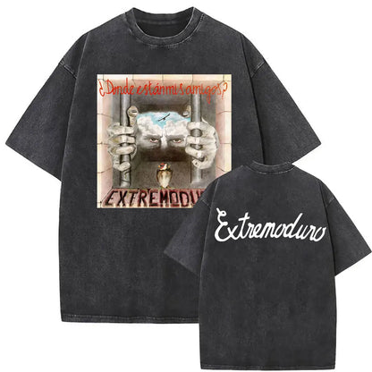 Rock Band EXTREMODURO Tour 2025 Vintage Washed T-shirt Men Women Fashion Hip Hop Street T Shirts Summer Loose Oversized T Shirt