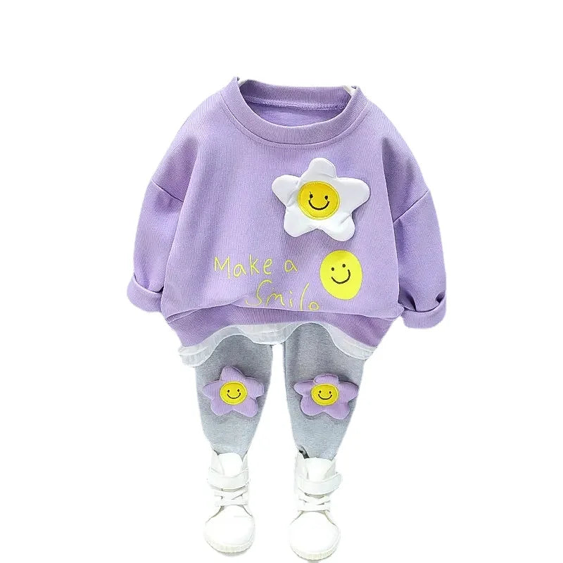 New Spring Toddler Clothing Cotton Suit Children Girls Girls Cartoon T-shirt Sports Pants 2Pcs/set Kids Clothes Baby Tracksuits