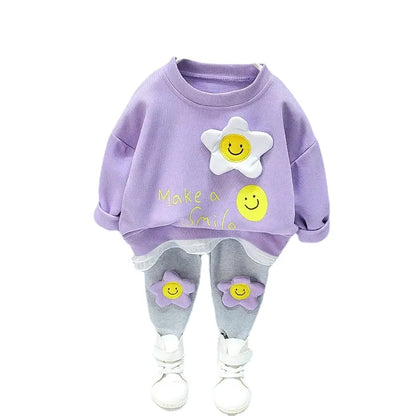 New Spring Toddler Clothing Cotton Suit Children Girls Girls Cartoon T-shirt Sports Pants 2Pcs/set Kids Clothes Baby Tracksuits