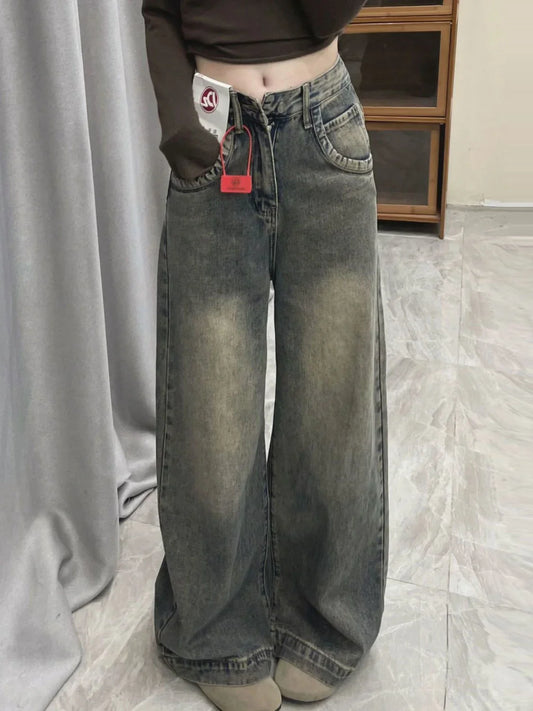 Vintage Wide-leg Jeans Women's Spring Summer New Loose-fit Slimming Draped Versatile Trailing Straight-leg Trousers
